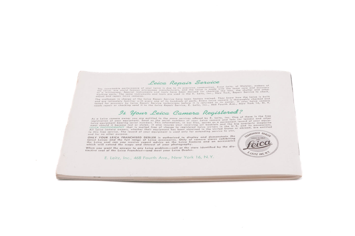 Leica General Instructions For LTM M39 Leicas