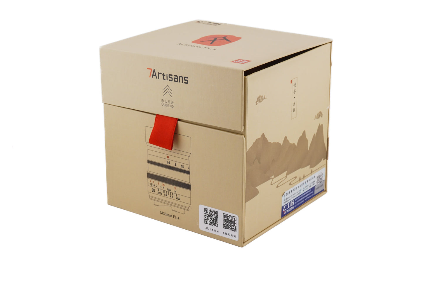 7Artisans 35mm f1.4 lens box on a white background.