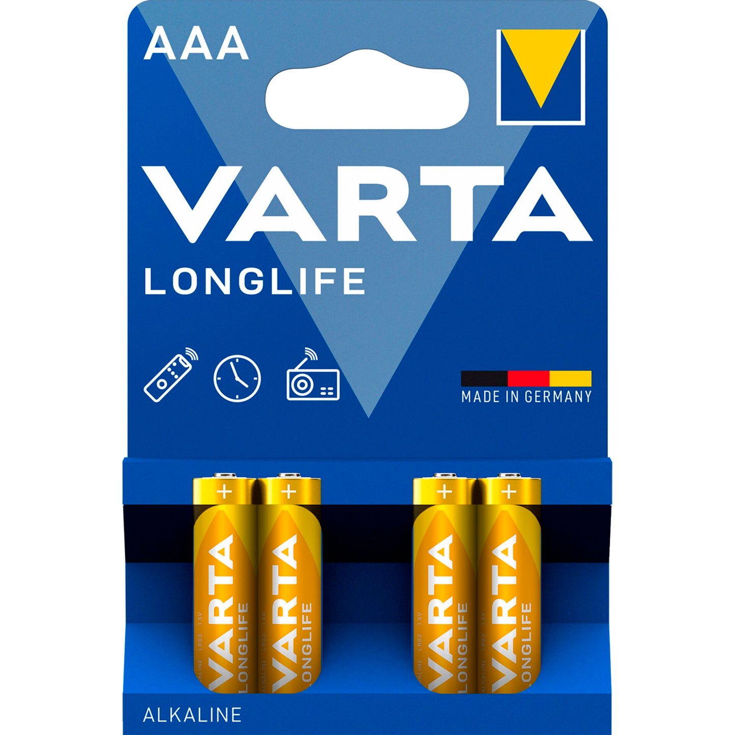 Batteries in a package on a white background. Varta 1x4 AAA.