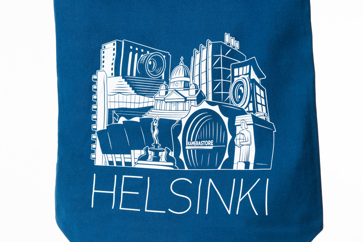 A close-up of a Kamerastore Tote Bag Helsinki frontside on a white background.