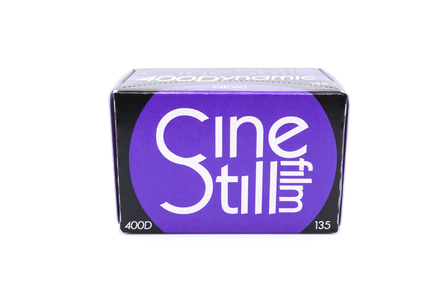 A package of CineStill 400Dynamic 35mm color negative film on a white background.