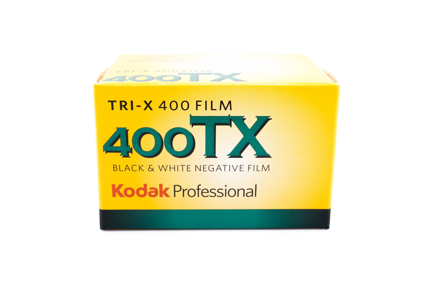 A Kodak Tri-X 400 black and white film box on a white background. For 35mm cameras.