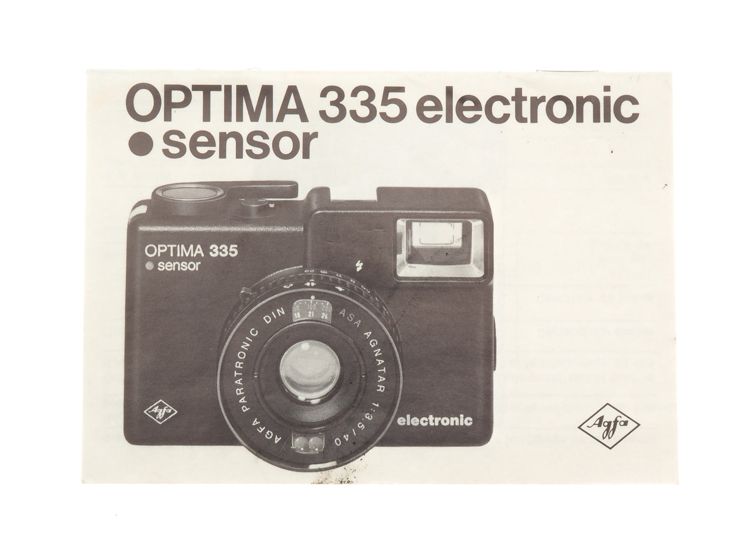 Agfa Optima 335 Instructions
