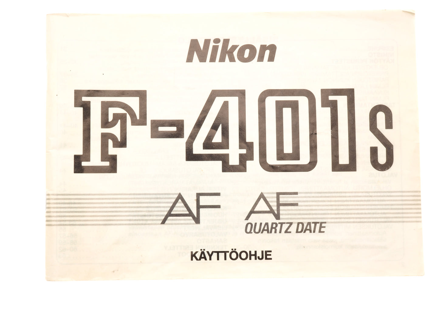 Nikon F-401 AF / AF Quartz Date Instructions