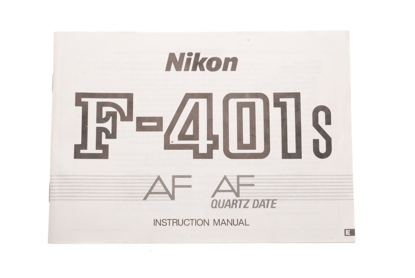 Nikon F-401 AF / AF Quartz Date Instructions