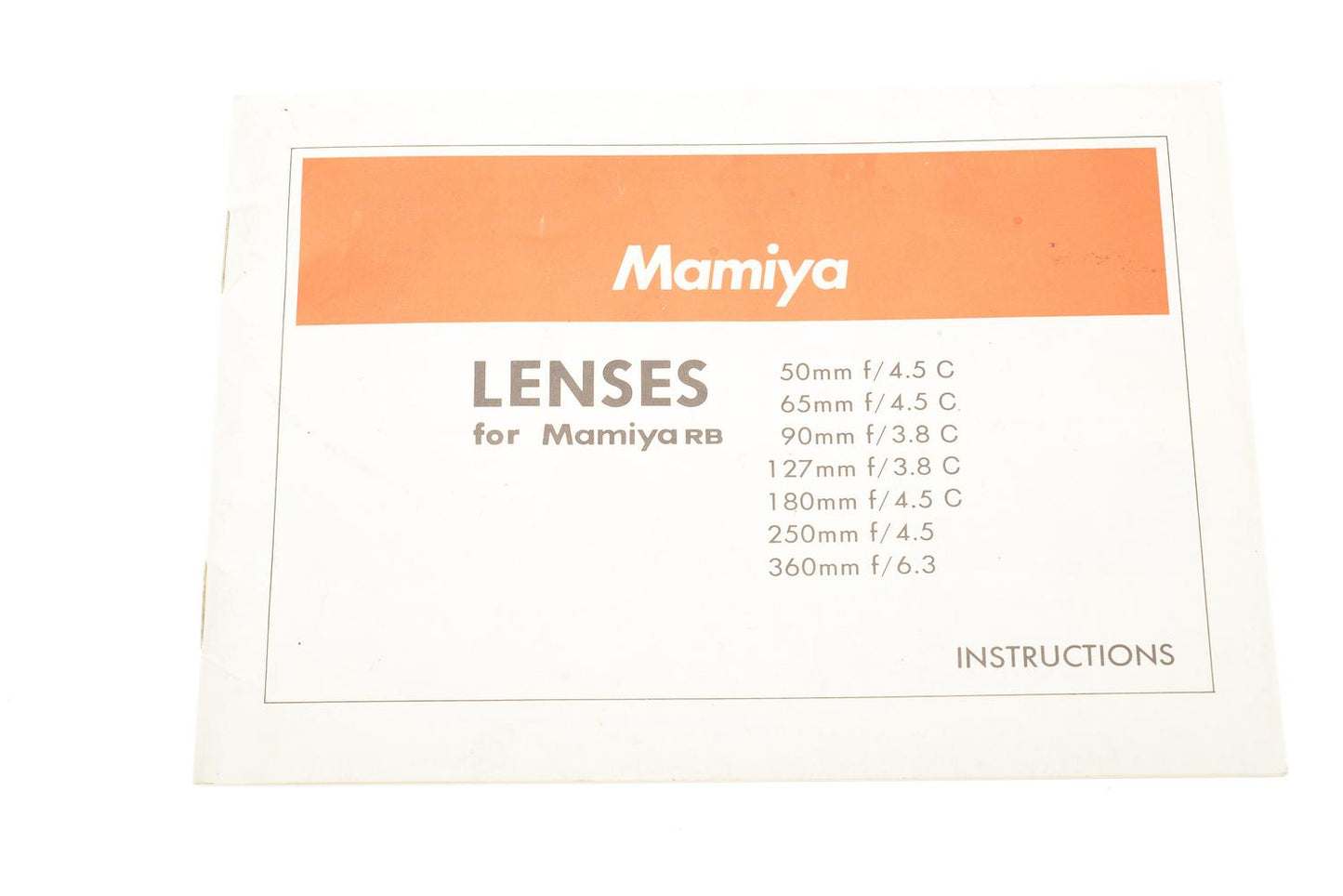 Mamiya RB67 Lenses Instructions - Accessory