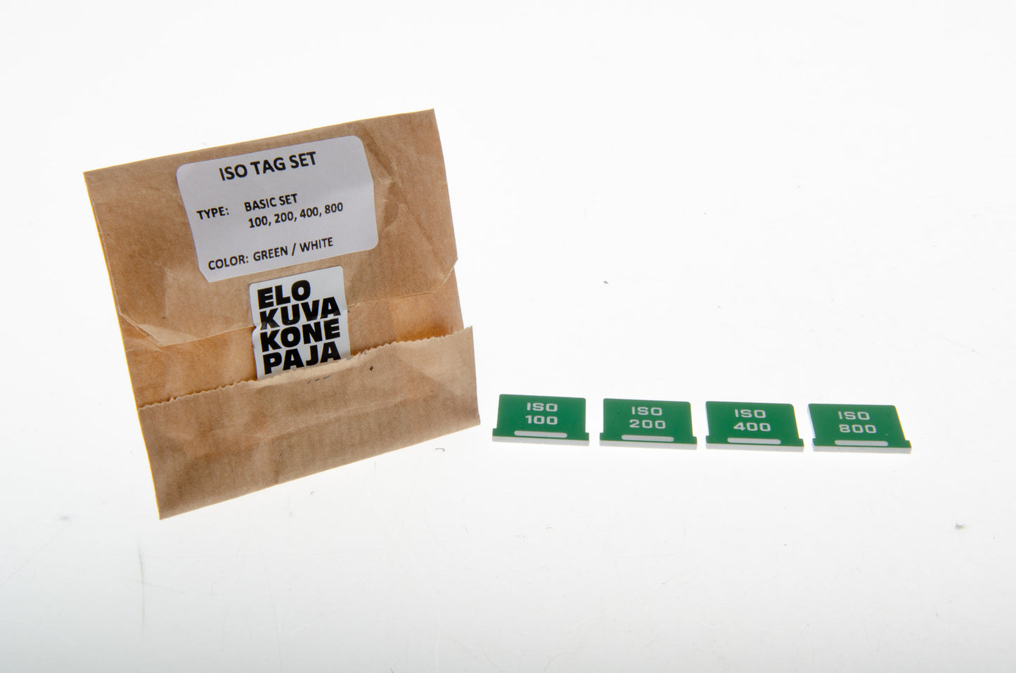 Elokuvakonepaja hot shoe ISO indicator box with green indicators separately on a white background.