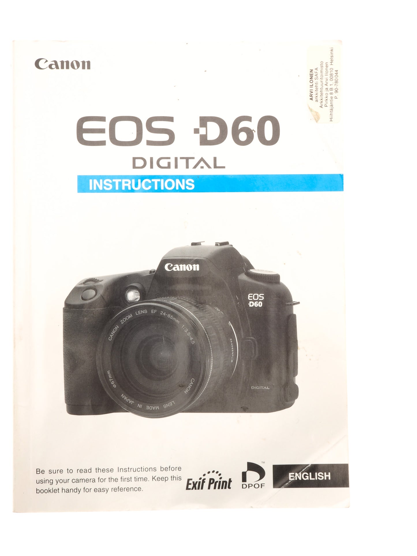 Canon EOS D60 Digital Instructions - Accessory