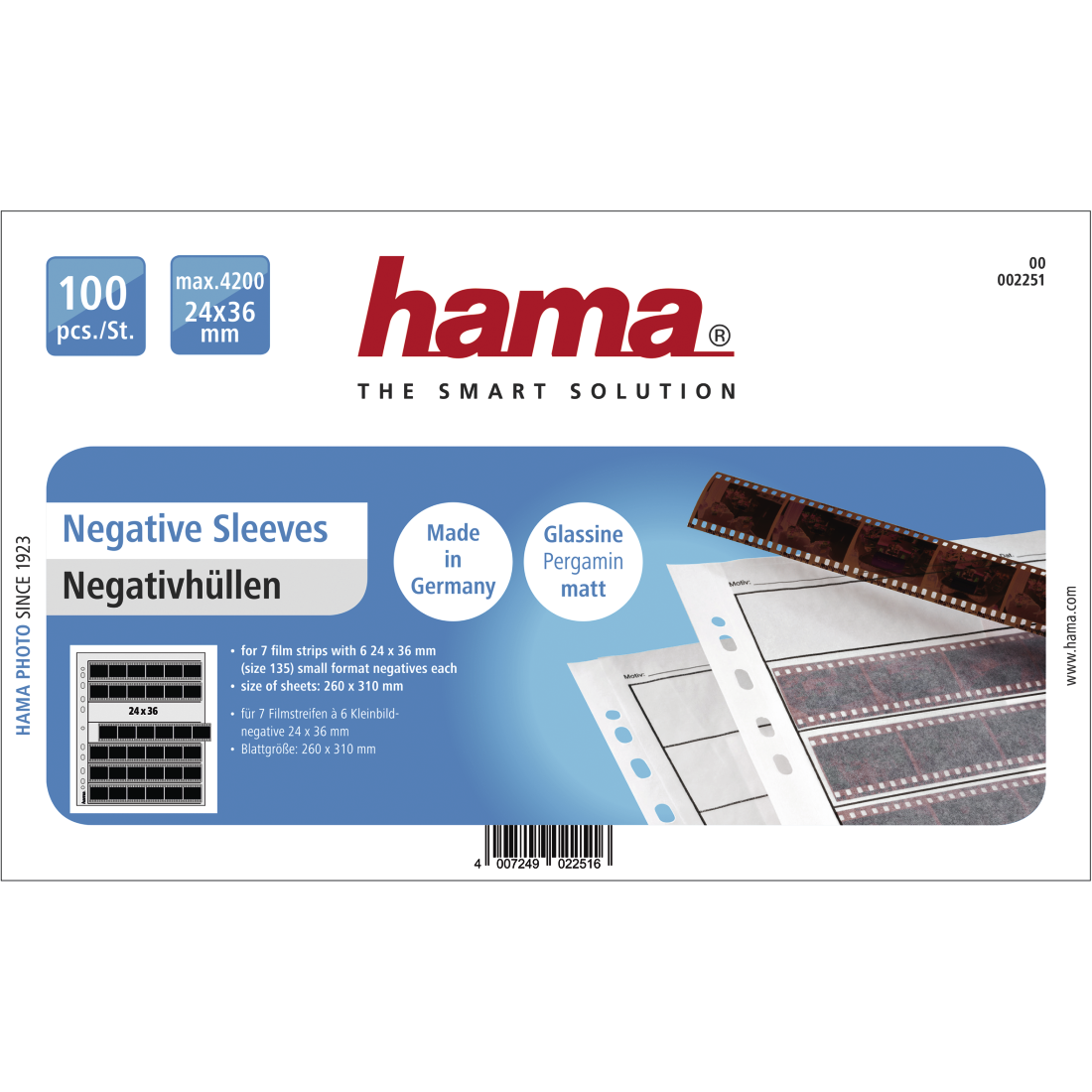 Hama Pergamine Negative Sleeves for 35mm film, 100 pcs