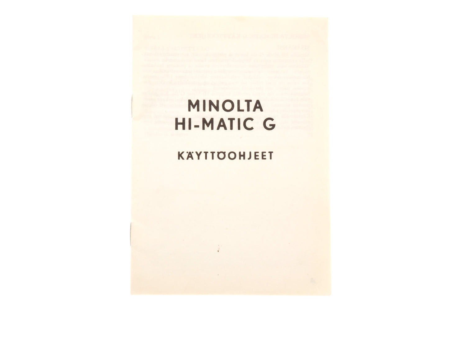 Minolta Hi-Matic G Instructions