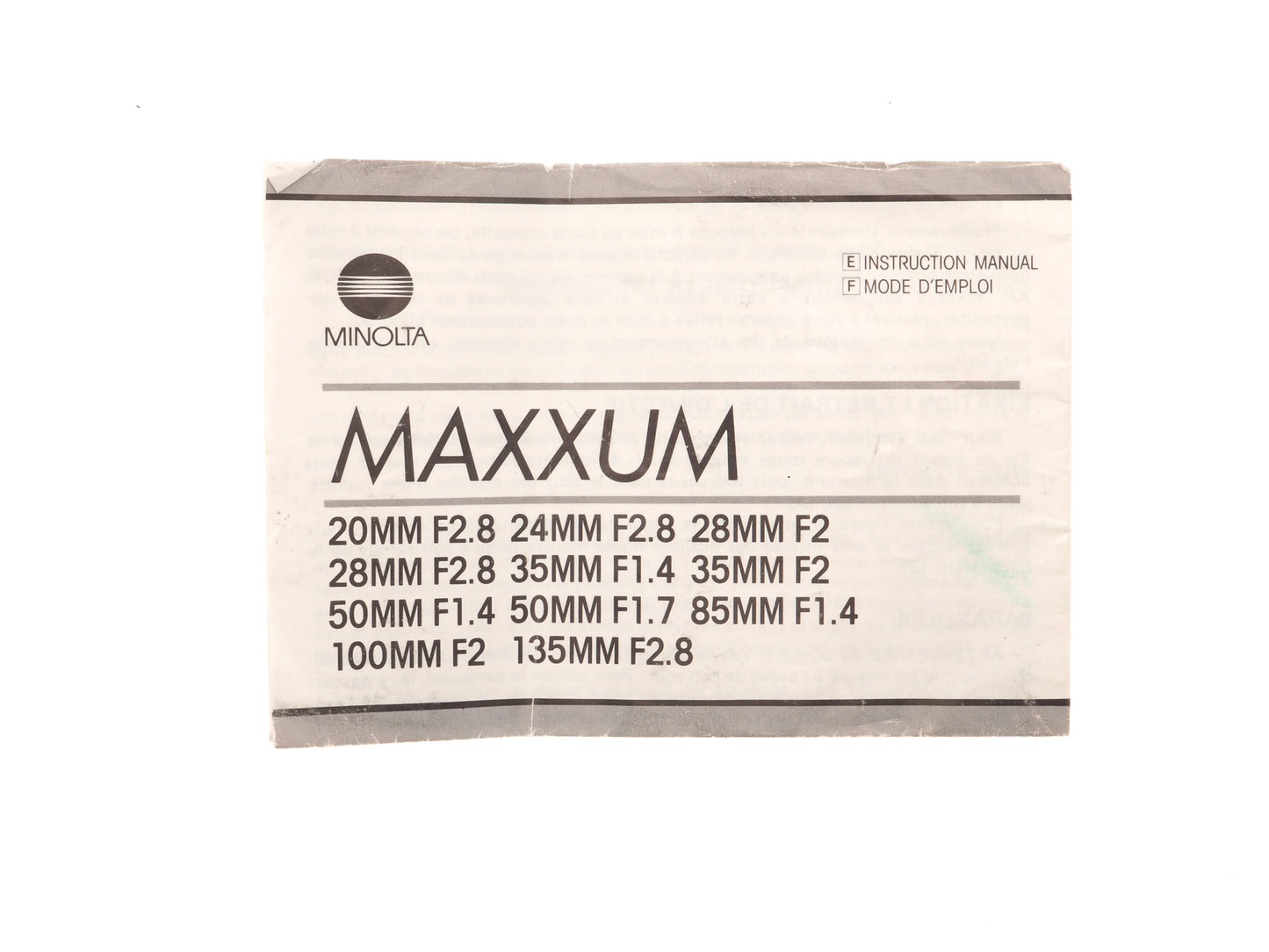 Minolta Maxxum Lenses Instructions