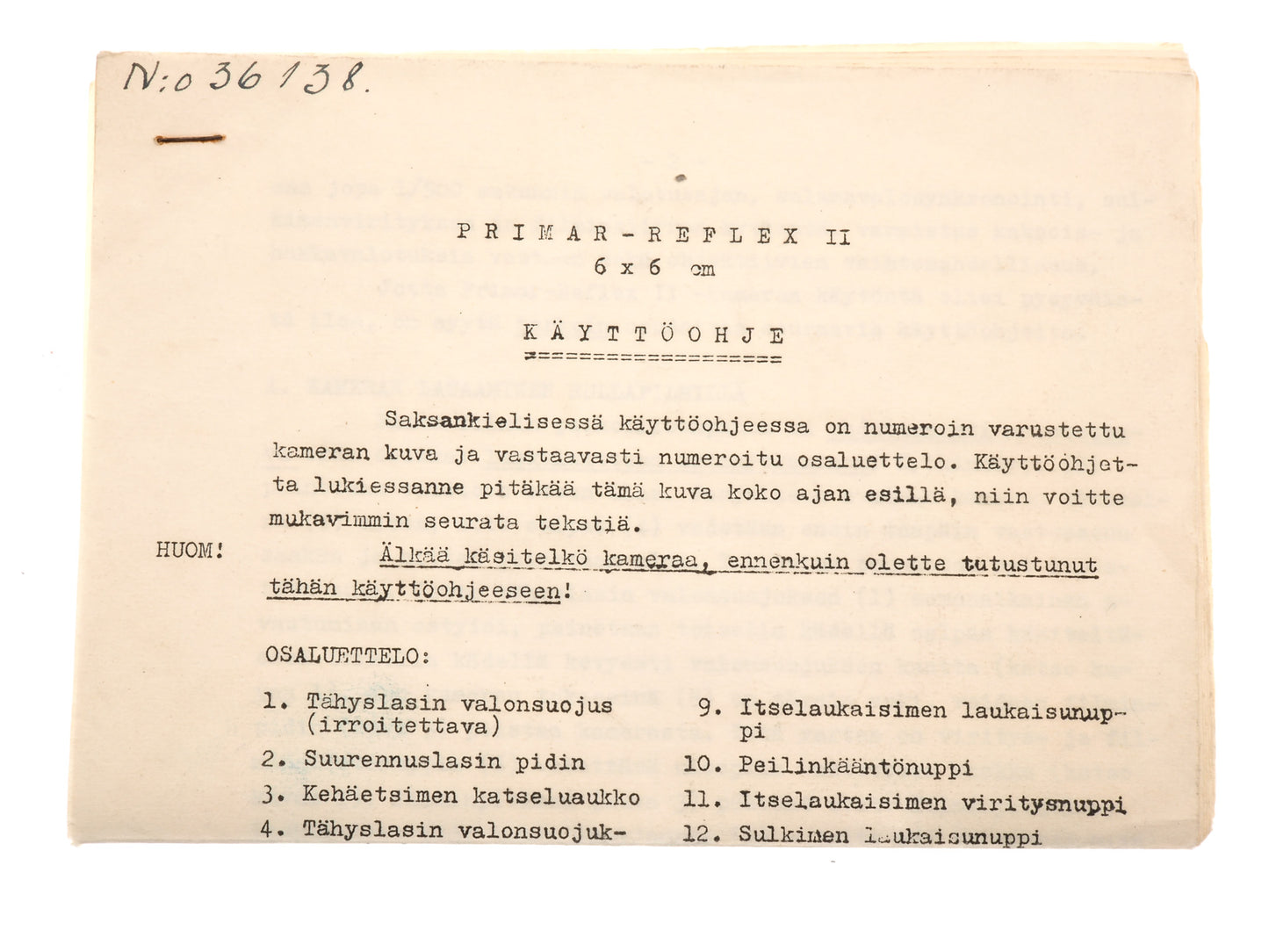 Meyer-Optik Görlitz Primar-Reflex II Instructions - Accessory