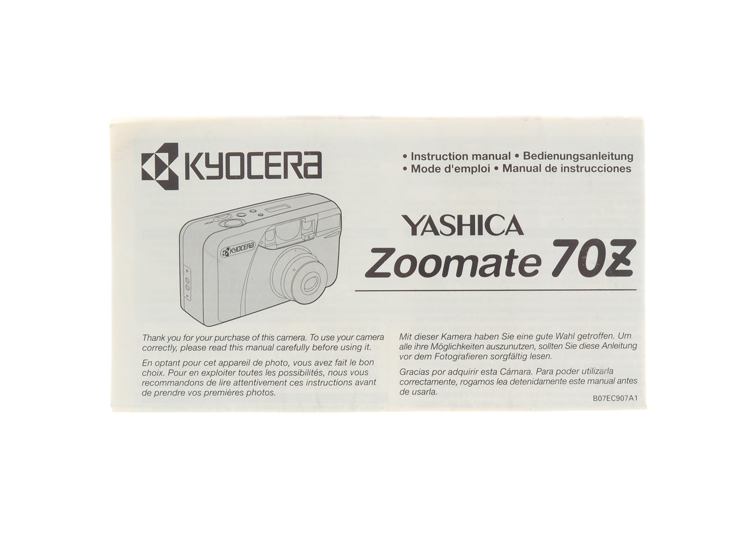 Yashica Zoomate 70Z Instructions - Accessory