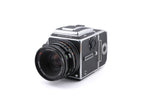 Hasselblad 503CW (Silver, 10243) + A12N Film Magazine + Waist Level Finder (New / Chrome, 42315) + Acute Matte D Microprism / Split Image Focusing Screen (42215) + 80mm f2.8 Planar T* CF (20029) + Winding Crank E (44086)