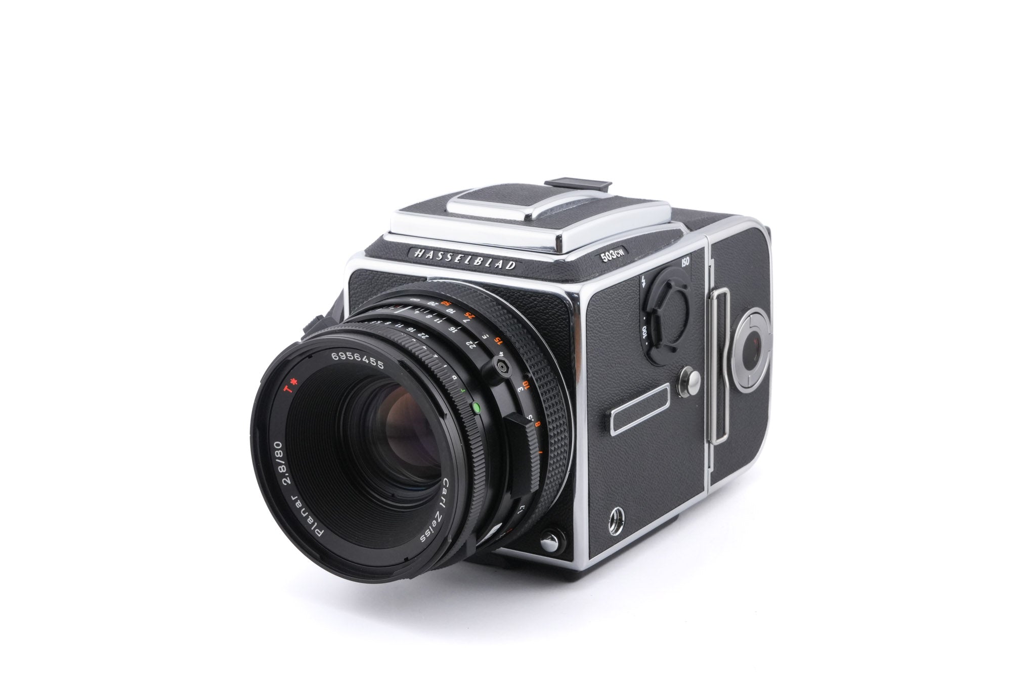 Hasselblad 503CW (Silver, 10243) + A12N Film Magazine + Waist Level Finder (New / Chrome, 42315) + Acute Matte D Microprism / Split Image Focusing Screen (42215) + 80mm f2.8 Planar T* CF (20029) + Winding Crank E (44086)