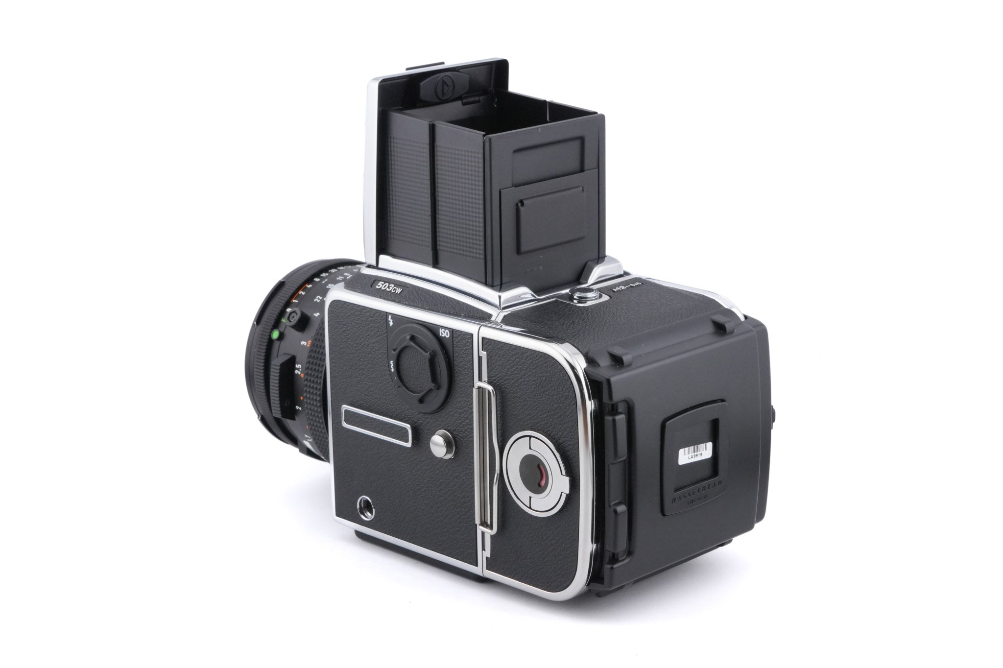 Hasselblad 503CW (Silver, 10243) + A12N Film Magazine + Waist Level Finder (New / Chrome, 42315) + Acute Matte D Microprism / Split Image Focusing Screen (42215) + 80mm f2.8 Planar T* CF (20029) + Winding Crank E (44086)