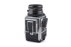 Hasselblad 503CW (Silver, 10243) + A12N Film Magazine + Waist Level Finder (New / Chrome, 42315) + Acute Matte D Microprism / Split Image Focusing Screen (42215) + 80mm f2.8 Planar T* CF (20029) + Winding Crank E (44086)