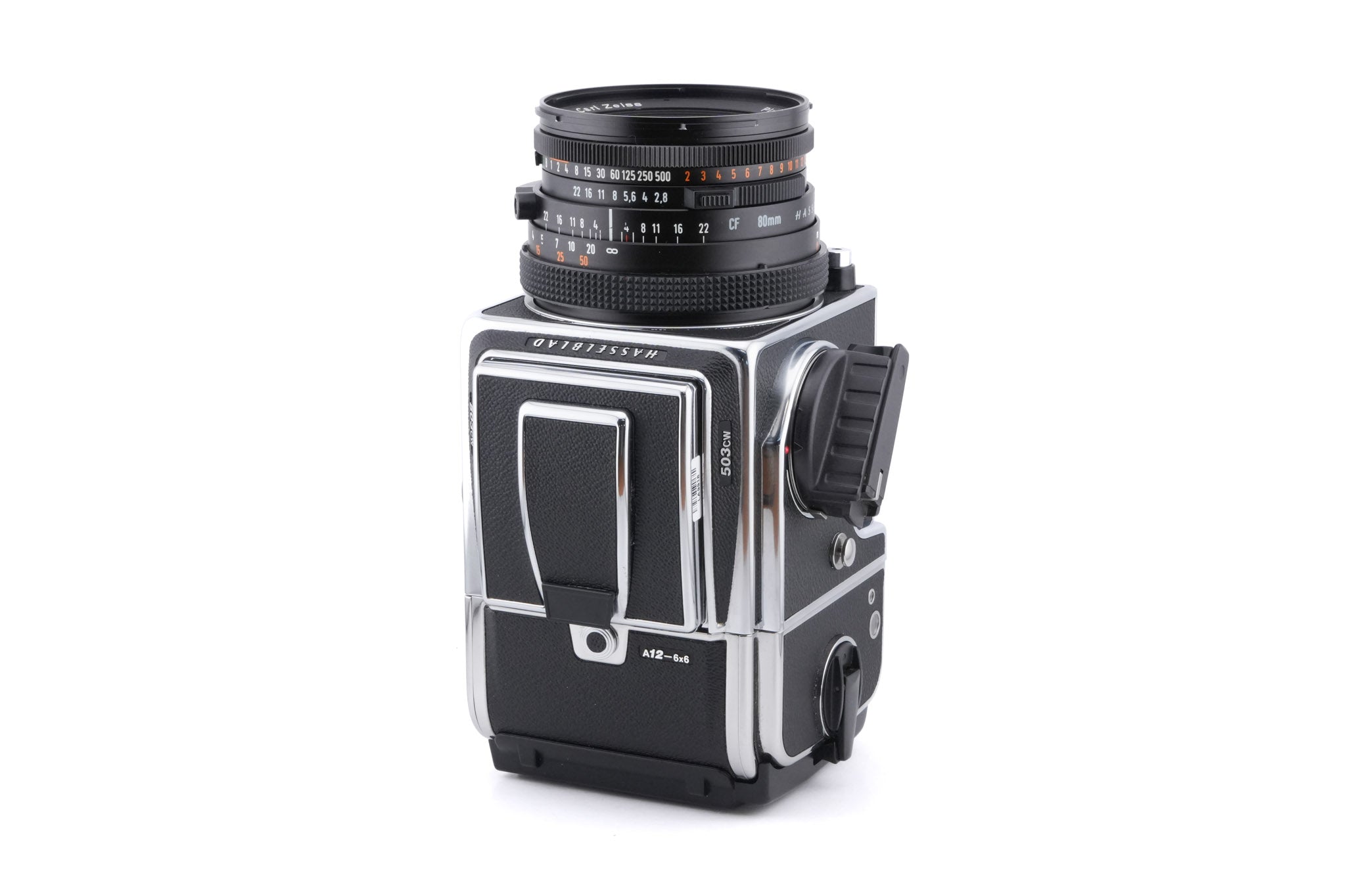 Hasselblad 503CW (Silver, 10243) + A12N Film Magazine + Waist Level Finder (New / Chrome, 42315) + Acute Matte D Microprism / Split Image Focusing Screen (42215) + 80mm f2.8 Planar T* CF (20029) + Winding Crank E (44086)