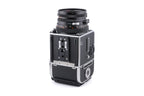 Hasselblad 503CW (Silver, 10243) + A12N Film Magazine + Waist Level Finder (New / Chrome, 42315) + Acute Matte D Microprism / Split Image Focusing Screen (42215) + 80mm f2.8 Planar T* CF (20029) + Winding Crank E (44086)