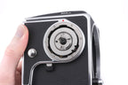 Hasselblad 503CW (Silver, 10243) + A12N Film Magazine + Waist Level Finder (New / Chrome, 42315) + Acute Matte D Microprism / Split Image Focusing Screen (42215) + 80mm f2.8 Planar T* CF (20029) + Winding Crank E (44086)