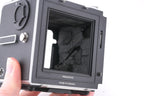 Hasselblad 503CW (Silver, 10243) + A12N Film Magazine + Waist Level Finder (New / Chrome, 42315) + Acute Matte D Microprism / Split Image Focusing Screen (42215) + 80mm f2.8 Planar T* CF (20029) + Winding Crank E (44086)