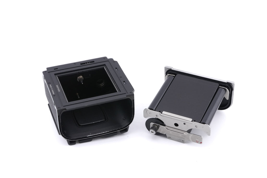 Hasselblad 503CW (Silver, 10243) + A12N Film Magazine + Waist Level Finder (New / Chrome, 42315) + Acute Matte D Microprism / Split Image Focusing Screen (42215) + 80mm f2.8 Planar T* CF (20029) + Winding Crank E (44086)