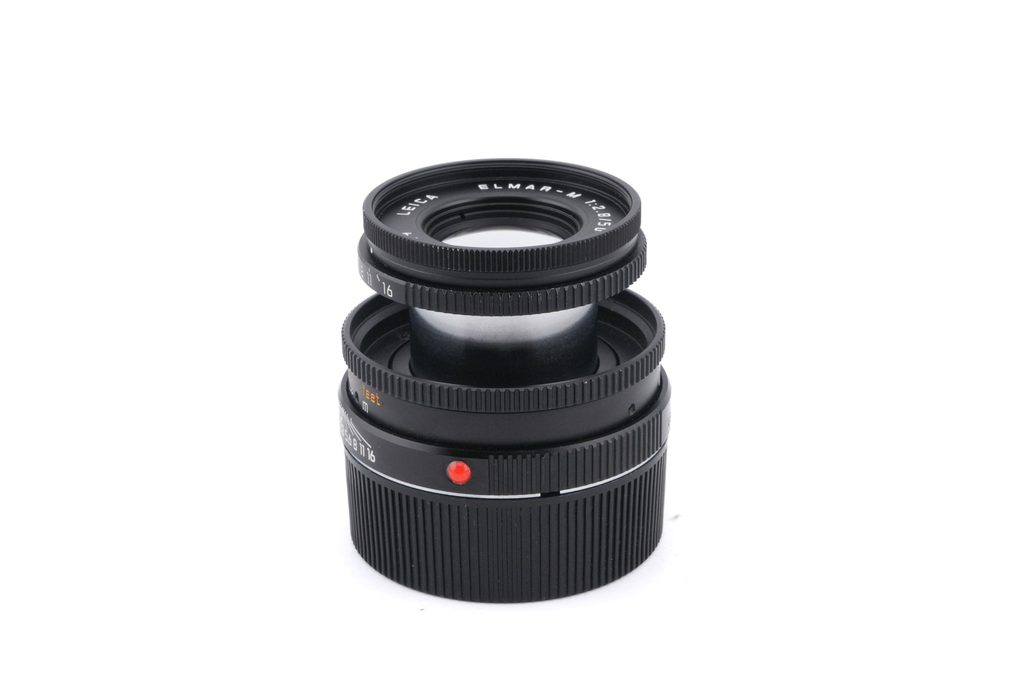 Leica 50mm f2.8 Elmar-M (Black, 11831) + Lens Hood (50mm f2.8 Elmar-M) (12549)