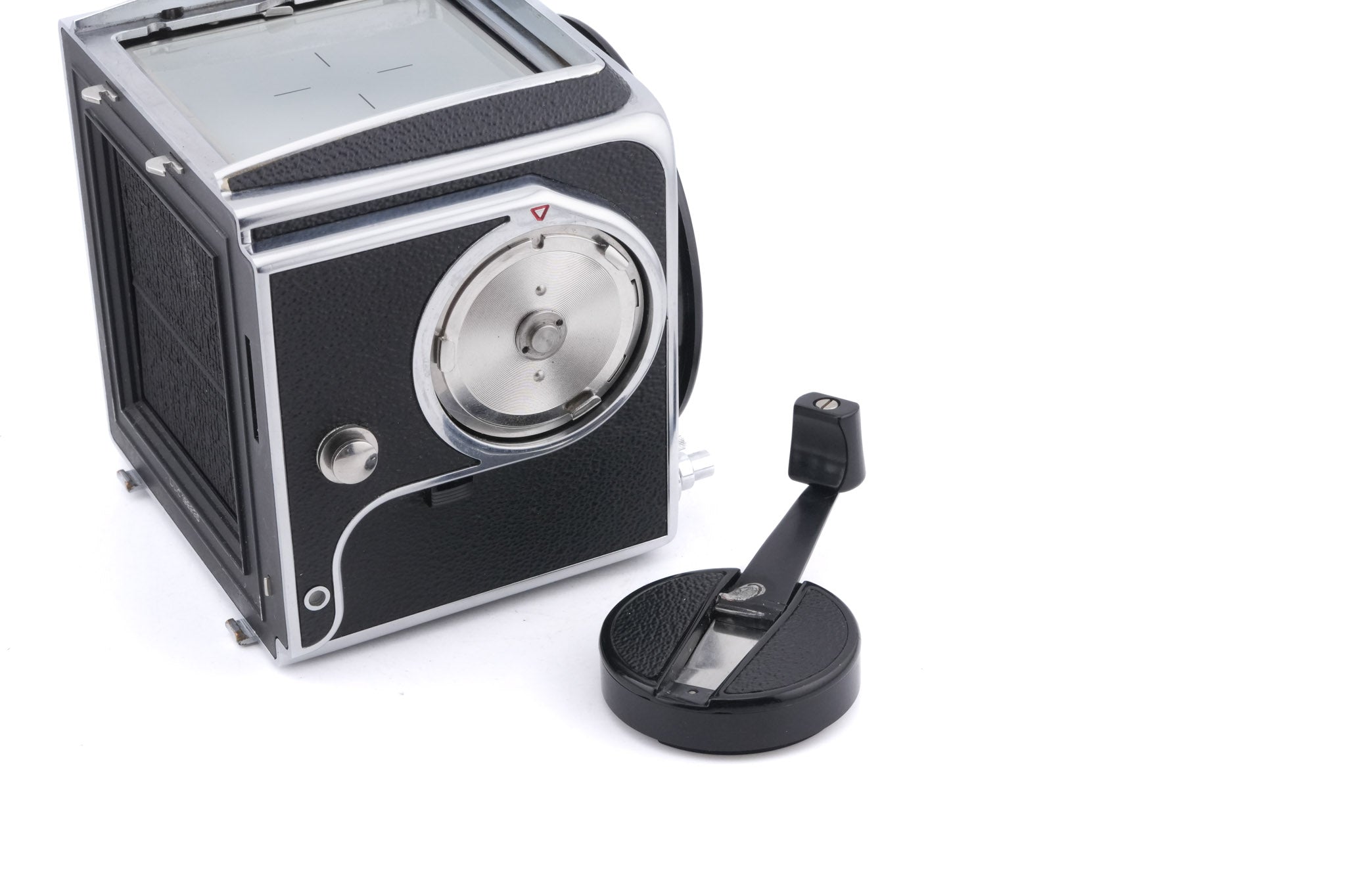 Hasselblad 500C/M (Silver, 10026) + Standard Focusing Screen (42161) + Waist Level Finder (Old / Silver, 42021) + A12 Film Magazine (Silver, 30074) + Rapid Winding Crank (Black / 44032)
