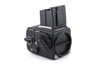 Hasselblad 500C/M (Black, 10170) + Rapid Winding Crank (44040) + A12 Film Magazine (Black, 30147) + Focusing Screen With Split-Image Rangefinder (42188) + Waist Level Finder (New / Black, 42323)