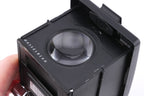 Hasselblad 500C/M (Black, 10170) + Rapid Winding Crank (44040) + A12 Film Magazine (Black, 30147) + Focusing Screen With Split-Image Rangefinder (42188) + Waist Level Finder (New / Black, 42323)