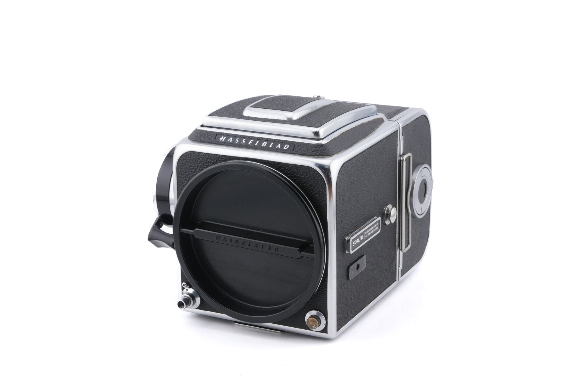 Hasselblad 500C/M (Silver, 10026) + Rapid Winding Crank (Chrome, 44016/TIRFC) + Standard Focusing Screen (42161) + A12 Film Magazine (Silver, 30074) + Waist Level Finder (Old / Silver, 42021)