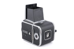 Hasselblad 500C/M (Silver, 10026) + Rapid Winding Crank (Chrome, 44016/TIRFC) + Standard Focusing Screen (42161) + A12 Film Magazine (Silver, 30074) + Waist Level Finder (Old / Silver, 42021)