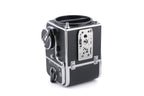Hasselblad 500C/M (Silver, 10026) + Rapid Winding Crank (Chrome, 44016/TIRFC) + Standard Focusing Screen (42161) + A12 Film Magazine (Silver, 30074) + Waist Level Finder (Old / Silver, 42021)