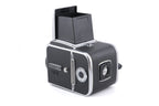 Hasselblad 500C/M (Silver, 10026) + Waist Level Finder (Old / Silver, 42021) + Rapid Winding Crank (44040) + A12 Film Magazine (Silver, 30074) + Standard Focusing Screen (42161)