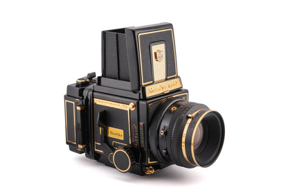 Mamiya RB67 Pro SD (Gold 50th Anniversary Edition) + 127mm f3.5 K/L L-A (Gold 50th Anniversary Edition) + 120 Pro-SD 6x7 Film Back (Gold 50th Anniversary Edition) + Waist Level Finder (Gold 50th Anniversary Edition)