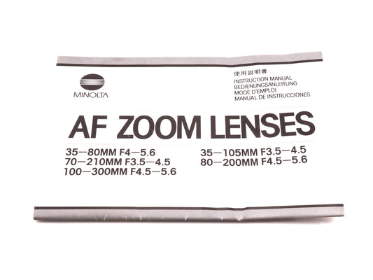 Minolta AF Zoom Lenses Instructions