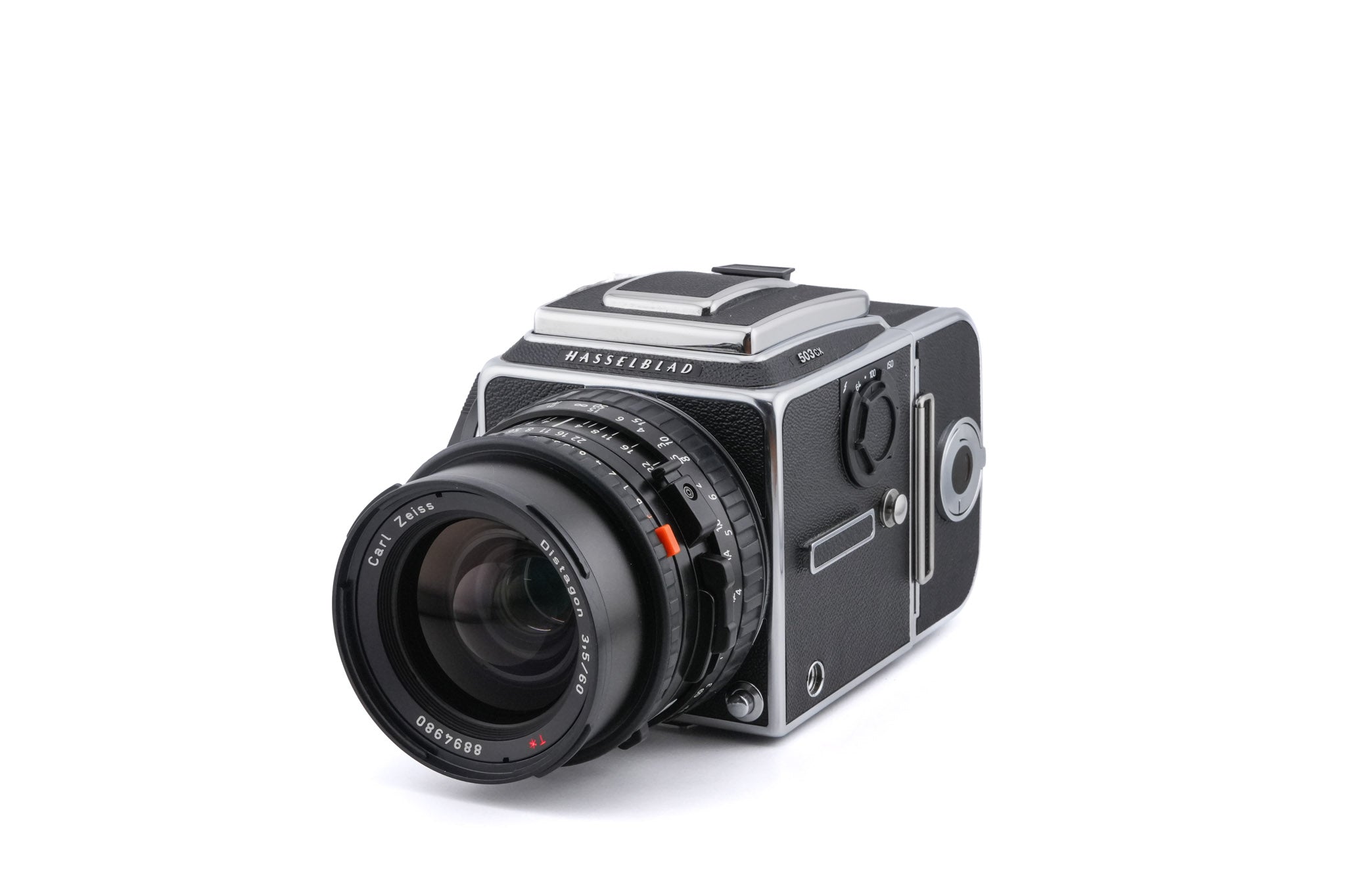 Hasselblad 503CX (Silver, 10026) + A12N Film Magazine + Waist Level Finder (New / Chrome, 42315) + Acute Matte D Standard Focusing Screen (42204) + 60mm f3.5 Distagon T* CFi