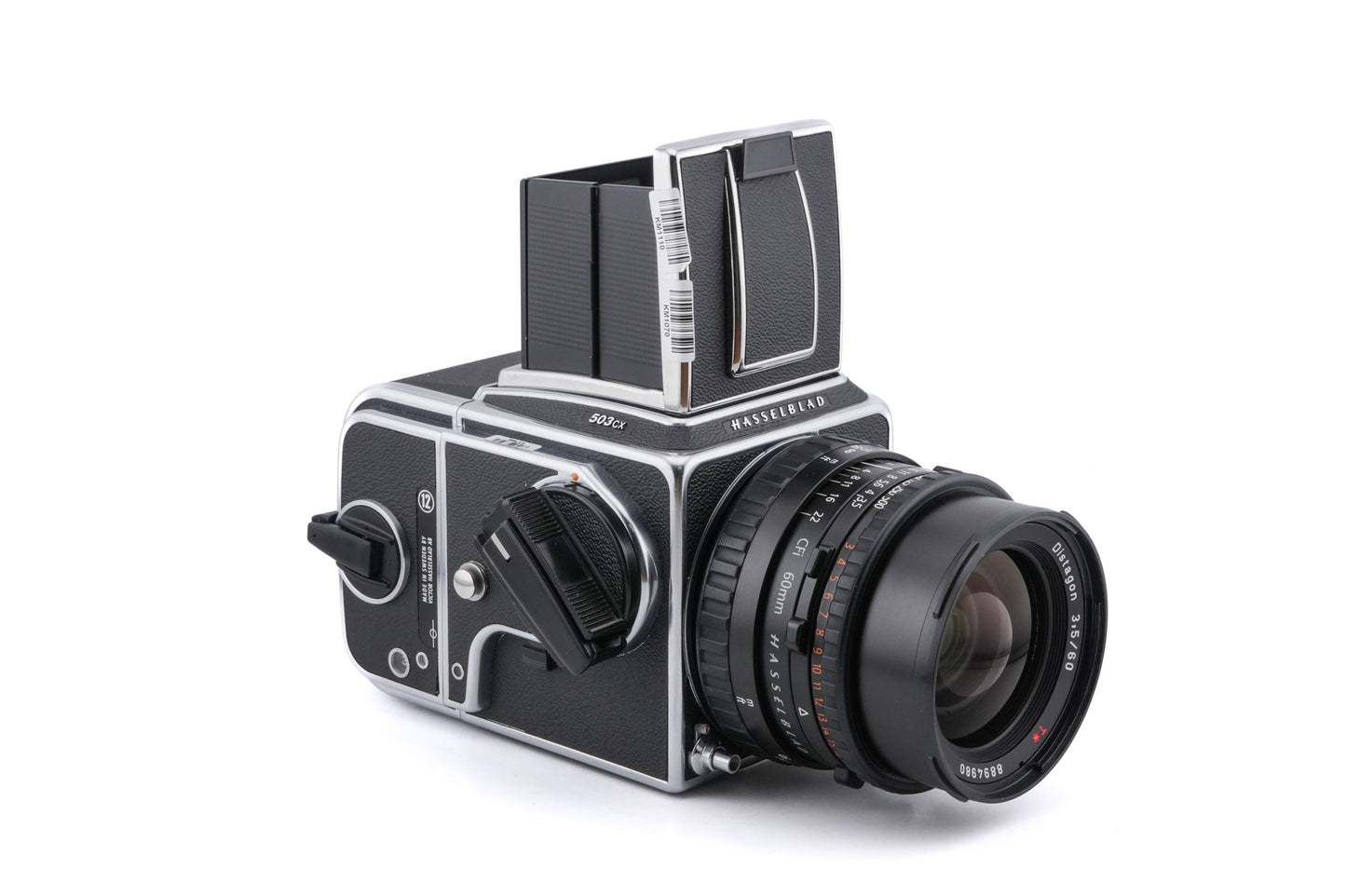 Hasselblad 503CX (Silver, 10026) + A12N Film Magazine + Waist Level Finder (New / Chrome, 42315) + Acute Matte D Standard Focusing Screen (42204) + 60mm f3.5 Distagon T* CFi