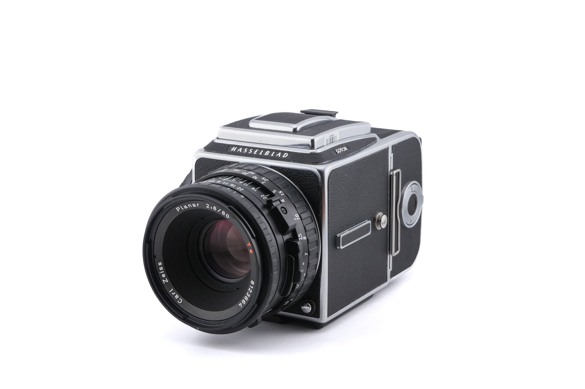 Hasselblad 501CM (Silver, 10238) + Acute Matte D Microprism / Split Image Focusing Screen (42215) + Waist Level Finder (New / Chrome, 42315) + 80mm f2.8 Planar T* CB (20032) + A12N Film Magazine