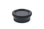 A durable black plastic cap set for protecting your camera body interiors and the back of your lens. Nikon F mount.