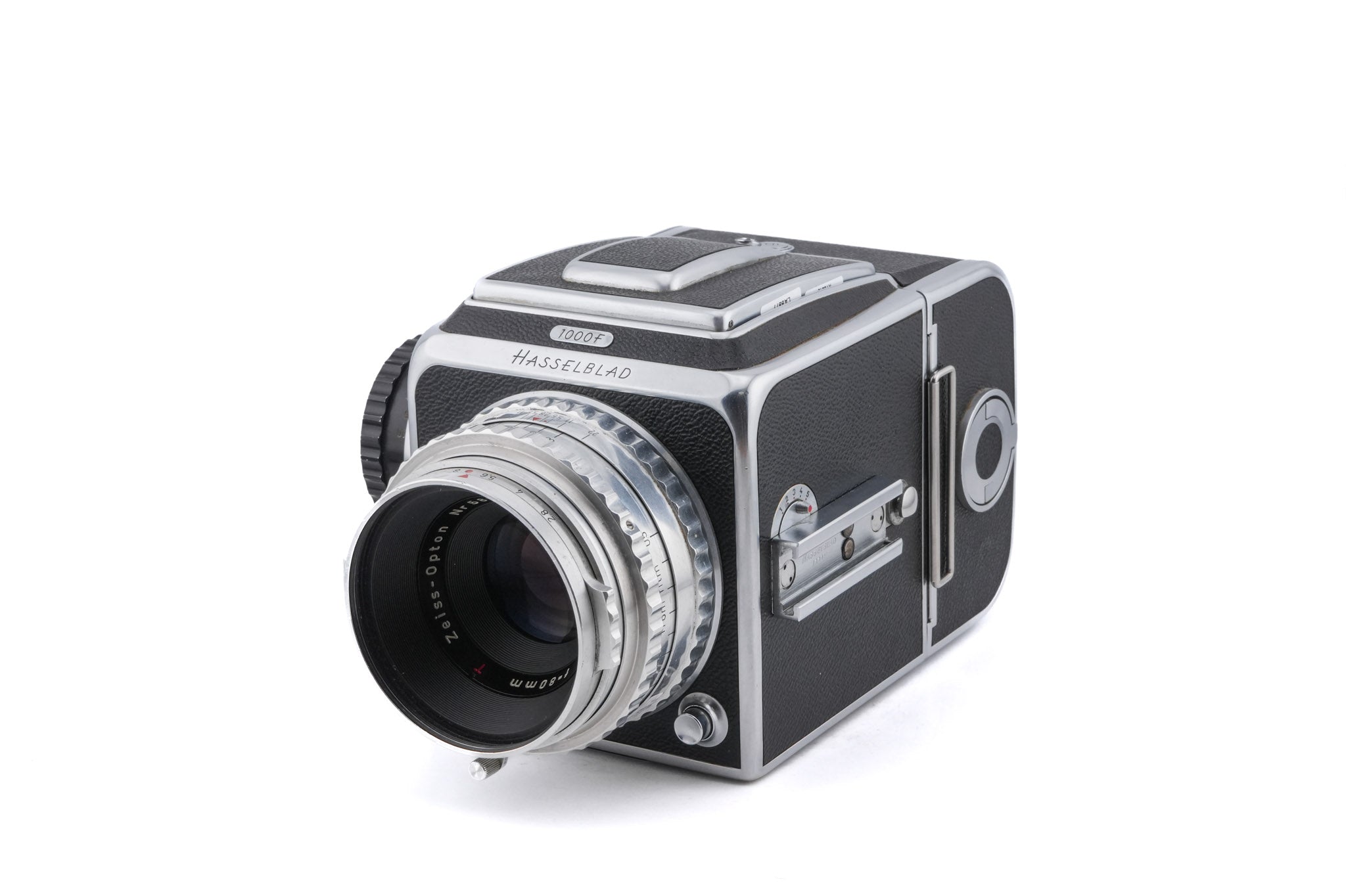 Hasselblad 1000F (8012) + 80mm f2.8 Tessar T Opton (OBTU / 8055) + 12 Film Magazine + Waist Level Finder (FUJUC)
