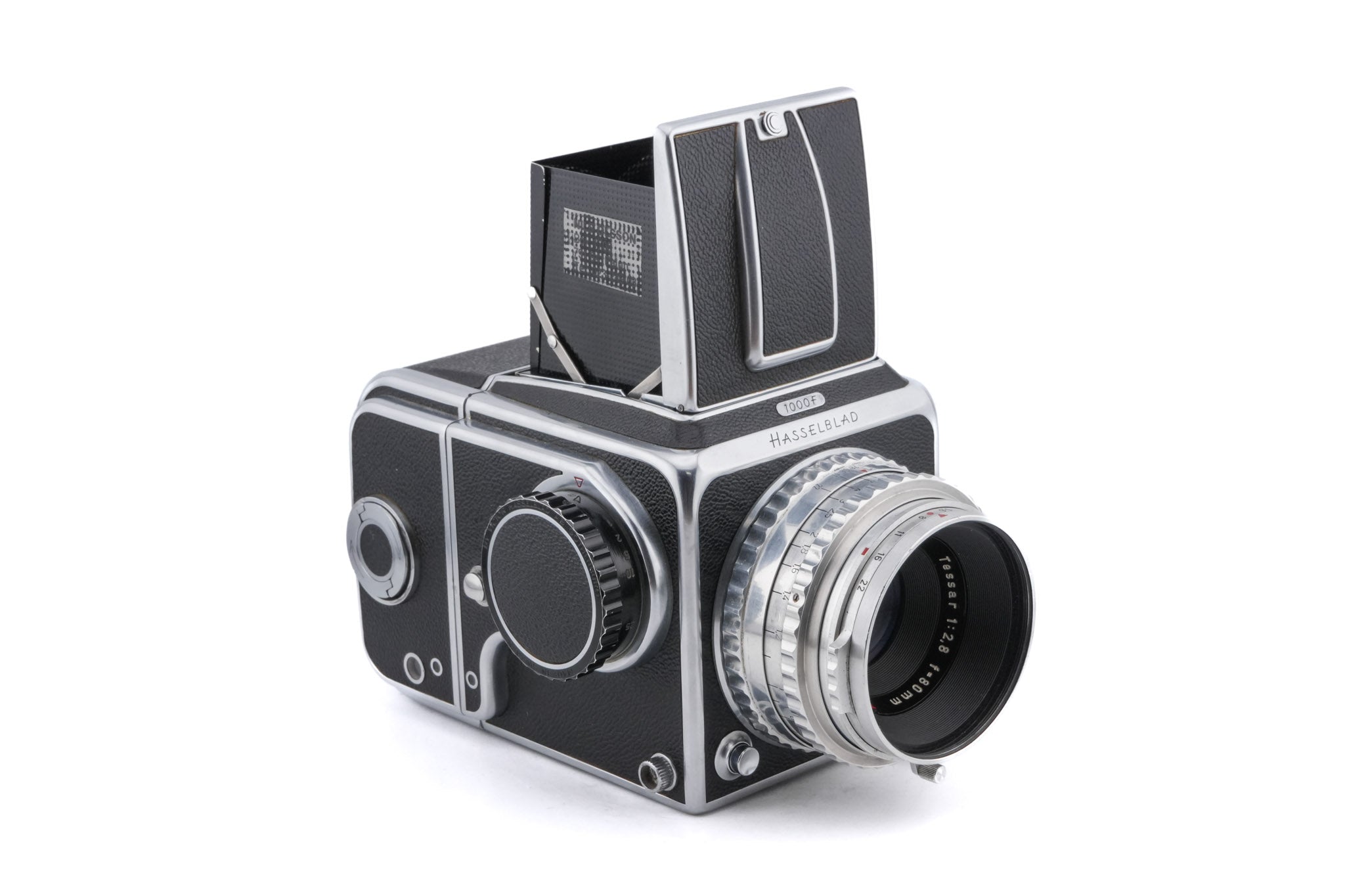 Hasselblad 1000F (8012) + 80mm f2.8 Tessar T Opton (OBTU / 8055) + 12 Film Magazine + Waist Level Finder (FUJUC)