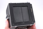 Hasselblad 1000F (8012) + Waist Level Finder (FUJUC) + 80mm f2.8 Tessar T Opton (OBTU / 8055) + 12 Film Magazine