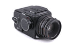 Hasselblad 500C/M (Black, 10170) + 80mm f2.8 Planar T* CF (20029) + Waist Level Finder (Old / Black, 42277) + Standard Winding Knob (44024) + A12 Film Magazine (Black, 30147) + Standard Focusing Screen (42161)