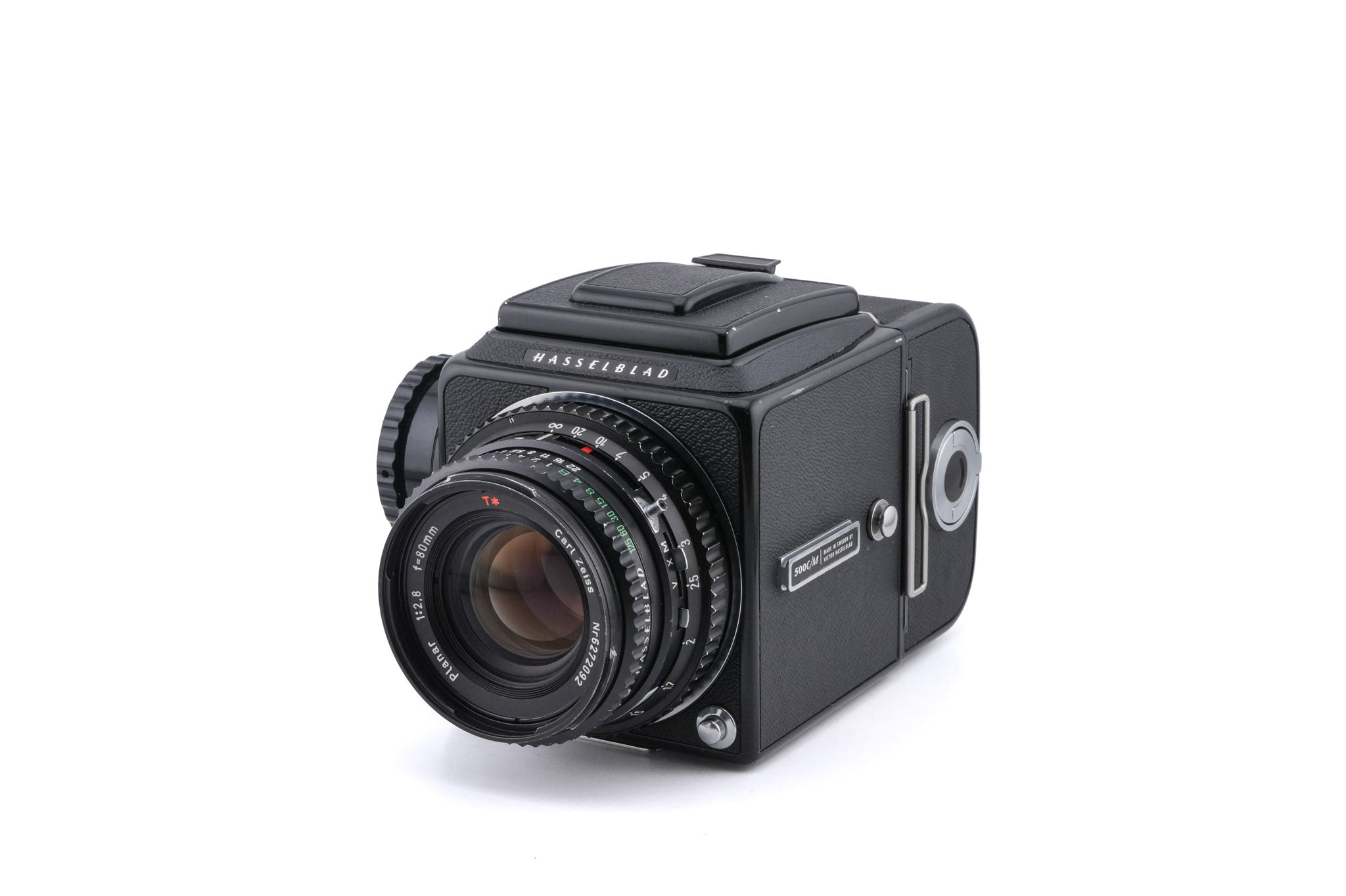 Hasselblad 500C/M (Black, 10170) + Acute Matte D Grid / Split Image Focusing Screen (42217) + A12N Film Magazine + 80mm f2.8 Planar T* C (Black, 20028) + Waist Level Finder (New / Black, 42323)