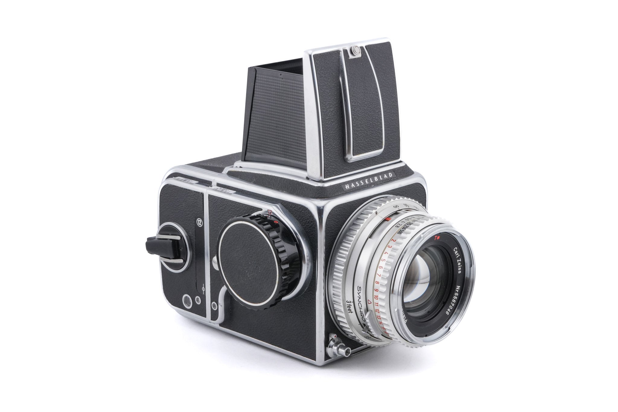 Hasselblad 500C/M (Silver, 10026) + Waist Level Finder (Old / Silver, 42021) + Focusing Screen with Split-Image Rangefinder (42188) + 80mm f2.8 Planar T* C (Silver, 20028) + A12 Film Magazine (Silver, 30074)