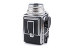 Hasselblad 500C/M (Silver, 10026) + Waist Level Finder (Old / Silver, 42021) + Focusing Screen with Split-Image Rangefinder (42188) + 80mm f2.8 Planar T* C (Silver, 20028) + A12 Film Magazine (Silver, 30074)