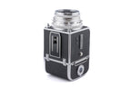Hasselblad 500C/M (Silver, 10026) + 80mm f2.8 Planar T* C (Silver, 20028) + Waist Level Finder (Old / Silver, 42021) + Standard Focusing Screen (42161) + A12 Film Magazine (Silver, 30074)