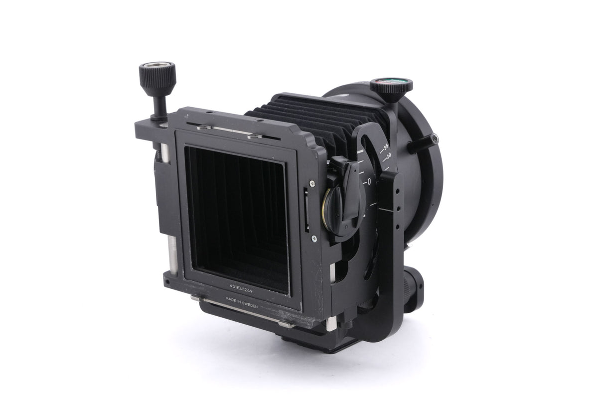 Hasselblad FlexBody (72109) + Stray Light Protection Slide (72411) + Film Format 4x5 Mask  (41151) + Open L-Connector (50776) + Focusing Screen Adapter (72405) + Reflex Viewfinder RMfx (72530) + FlexBody Cable Release (72513) + 10° Correction Slide (72413