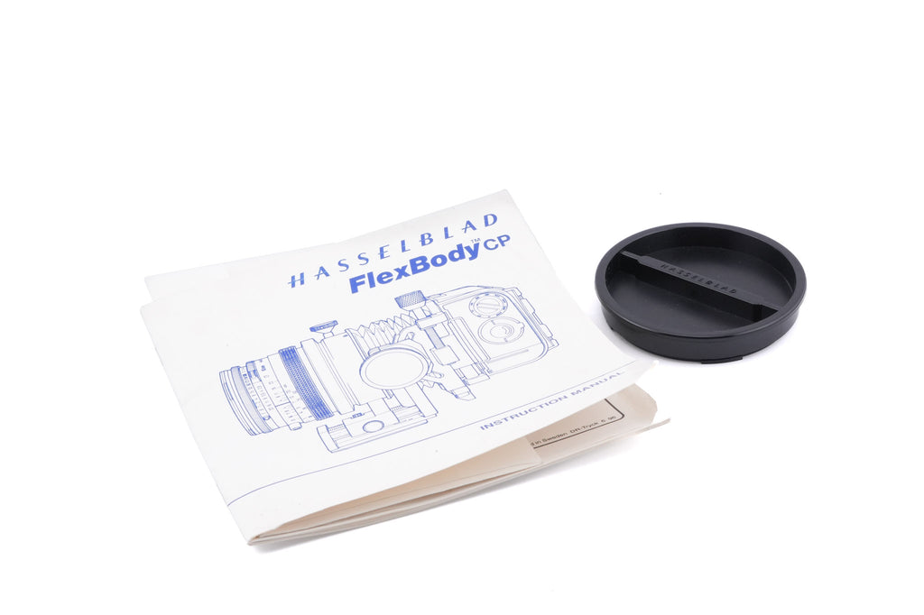 Hasselblad FlexBody (72109) + Stray Light Protection Slide (72411) + Film Format 4x5 Mask  (41151) + Open L-Connector (50776) + Focusing Screen Adapter (72405) + Reflex Viewfinder RMfx (72530) + FlexBody Cable Release (72513) + 10° Correction Slide (72413